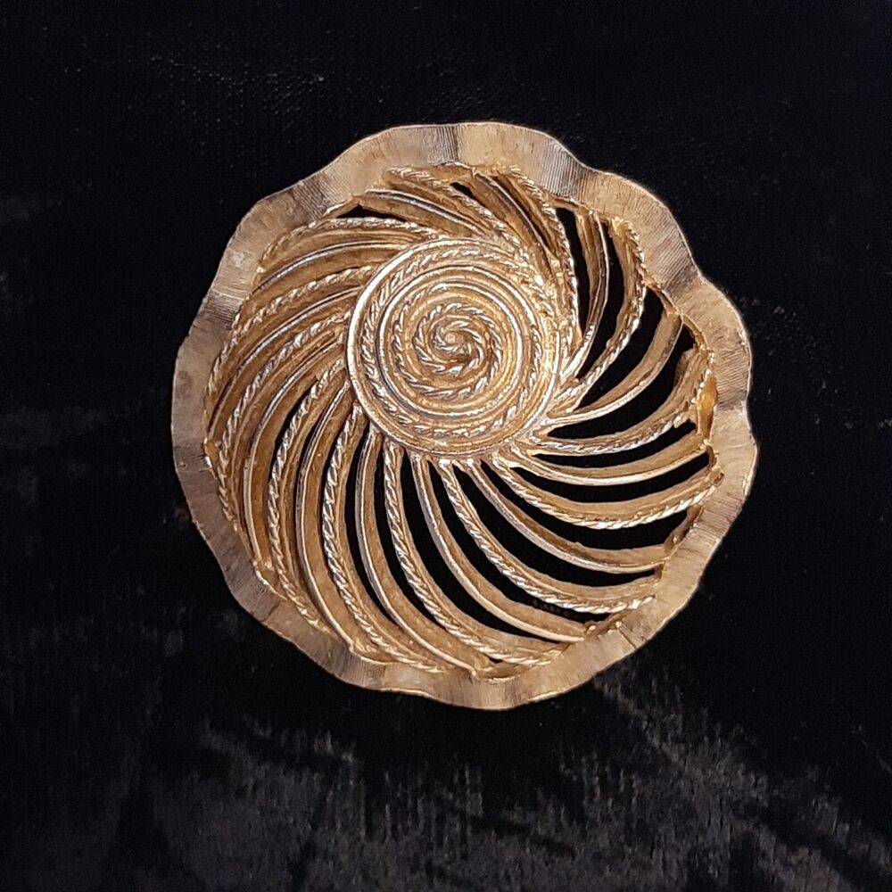 Vintage Arthur Pepper Brooch Shell Shape Twisted Signed ART Brushed Gold Tone